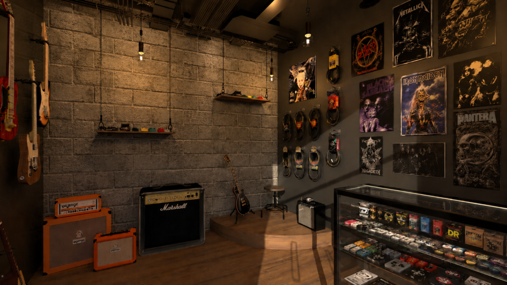 render arquitectónico 1 tienda de música realizado por volna atelier