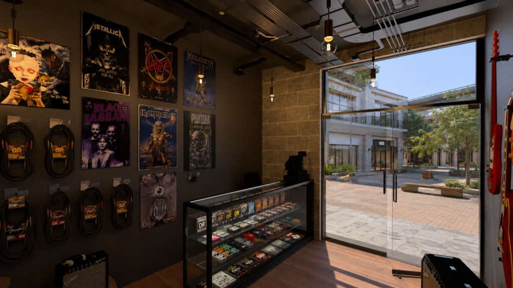 render arquitectónico 4 tienda de música realizado por volna atelier